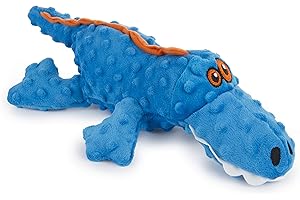 goDog Gators Squeaky Plush Dog Toy, Chew Guard Technology - Blue, Large