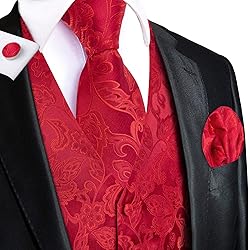Dubulle Mens Suit Vest Tie Set Chinese Red Paisley