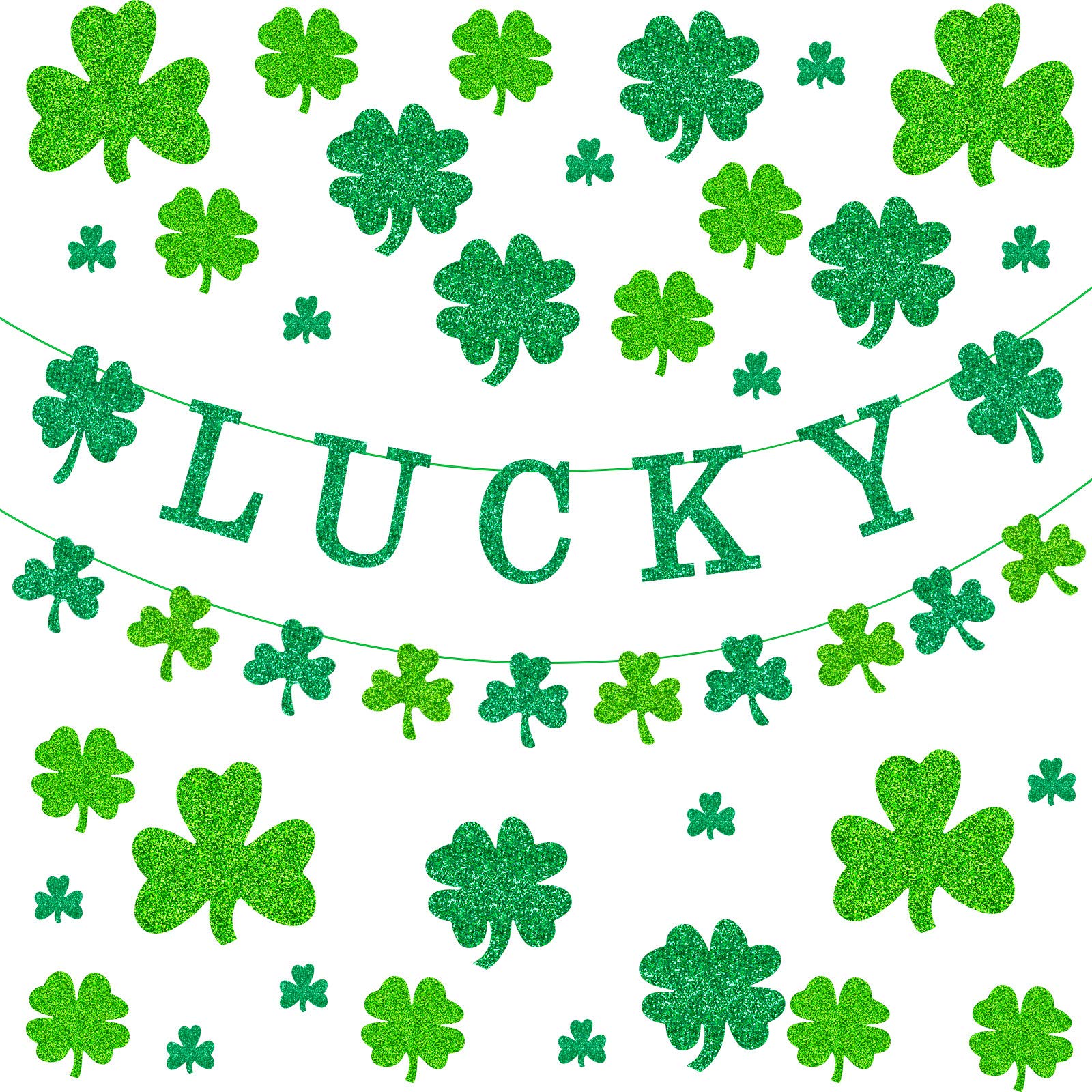 34 Pieces St Patricks Day Decorations Set Include Glitter Shamrock Clover Banner Lucky Banner Paperboard Shamrock St. Patrick 's Day Garland Decorations for Irish Party Supplies