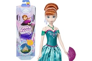 Mattel Disney Frozen Anna Fashion Doll Set, Spin & Reveal with 11 Surprises Including 5 Accessories, 5 Stickers & Play Scene, Inspired by Disney Movie
