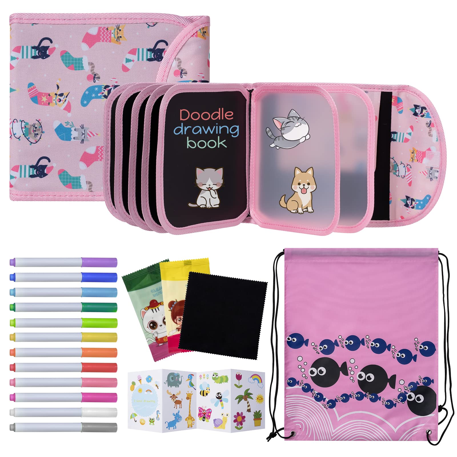 Erasable Drawing Pad, 8inch Plane Activities for Kids, Doodle Book for Kids 3 4 5 6 7 8 Year Old Boy Girl Birthday Gifts, 14 Pages for Magic Drawing with 12 Pens