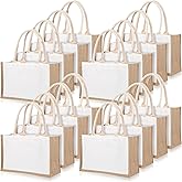 Reginary 16 Pack Burlap Tote Bags Jute Tote Bags with Handles Reusable Blank Canvas Grocery Bag for Women Bridesmaid Wedding Gift DIY Beach Shopping, 12.6 x 8.3 x 5.1 Inch