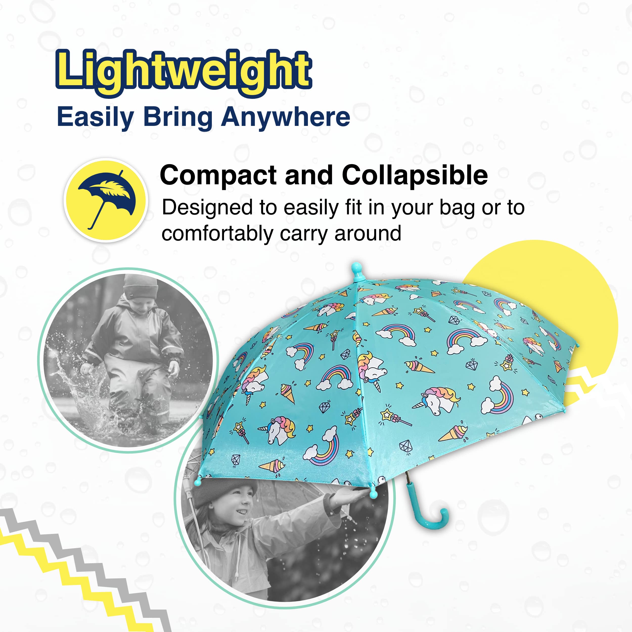 The Weather Station Children's Rain Umbrella, Manual Metal Folding Stick Umbrella, Windproof, Lightweight, Full Coverage Arc