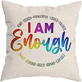 HUYAW Colorful Words I Am Enough Inspirational Quotes Throw Pillow Cover, Motivational Gifts, Teen Girl Boy Pillow Case 18 x 18 Inch Home Bedroom Office Dorm Bed Sofa Decor