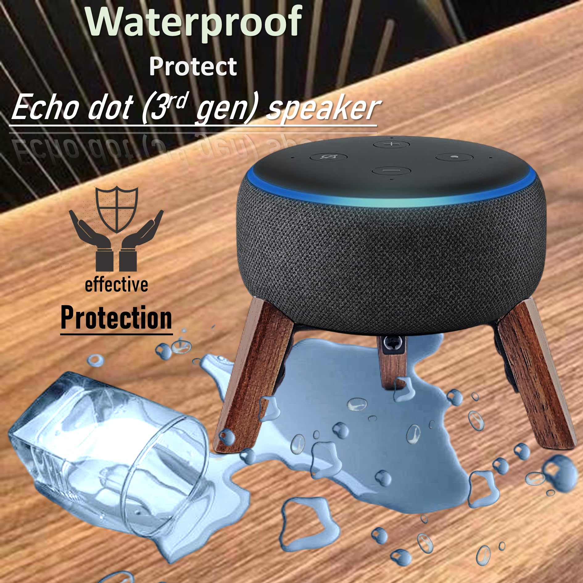 Real Wood Stand for Echo dots 3rd Gen Smart Speaker (2018),Tripod Accessories Protect Alexa Speaker for Better Sound,Secure Stable Sturdy Wooden Mount Holder for E cho dot 3rd (Walnut)
