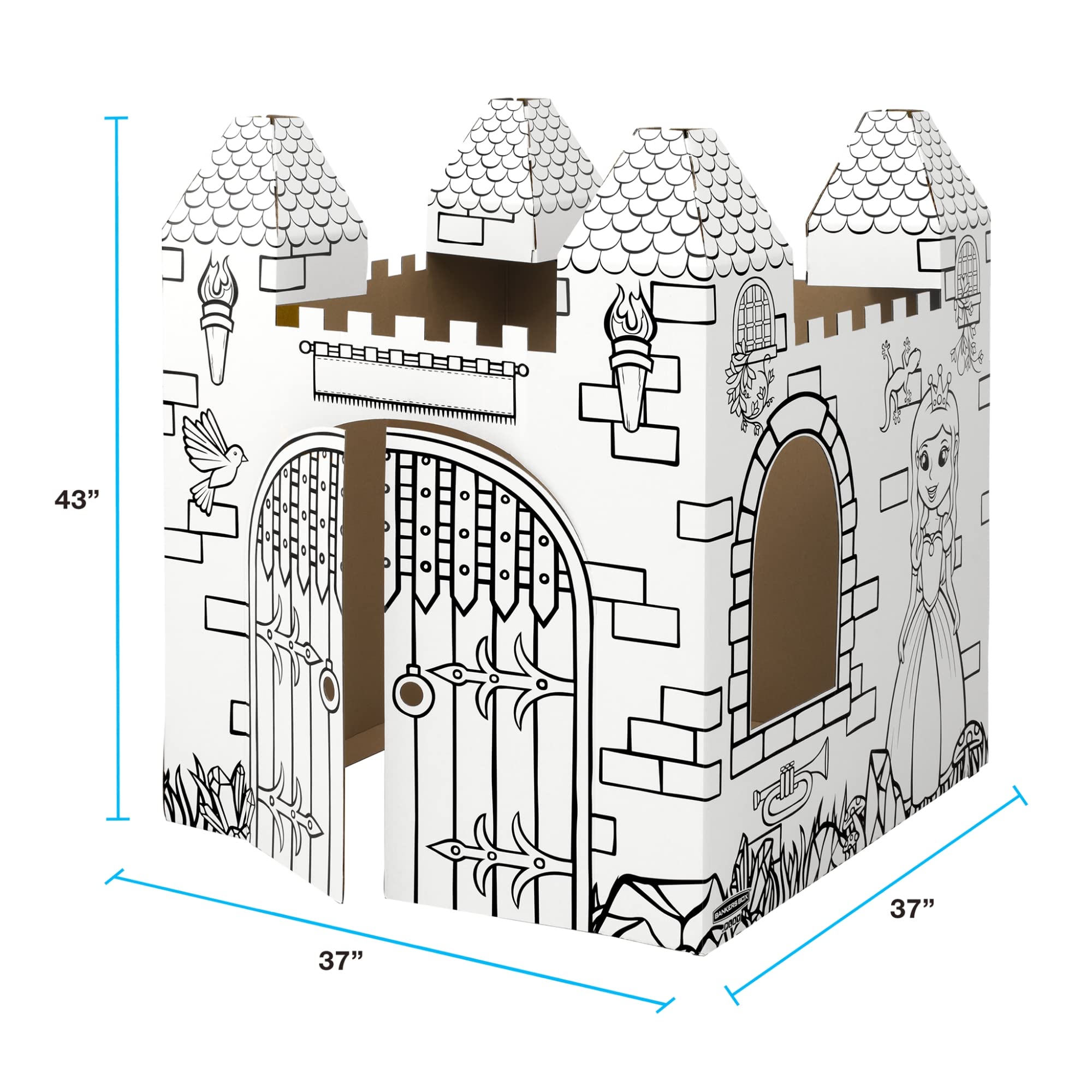 Bankers Box at Play Large Color in Castle Playhouse, Cardboard Playhouse and Life Size Craft Activity for Kids and Families
