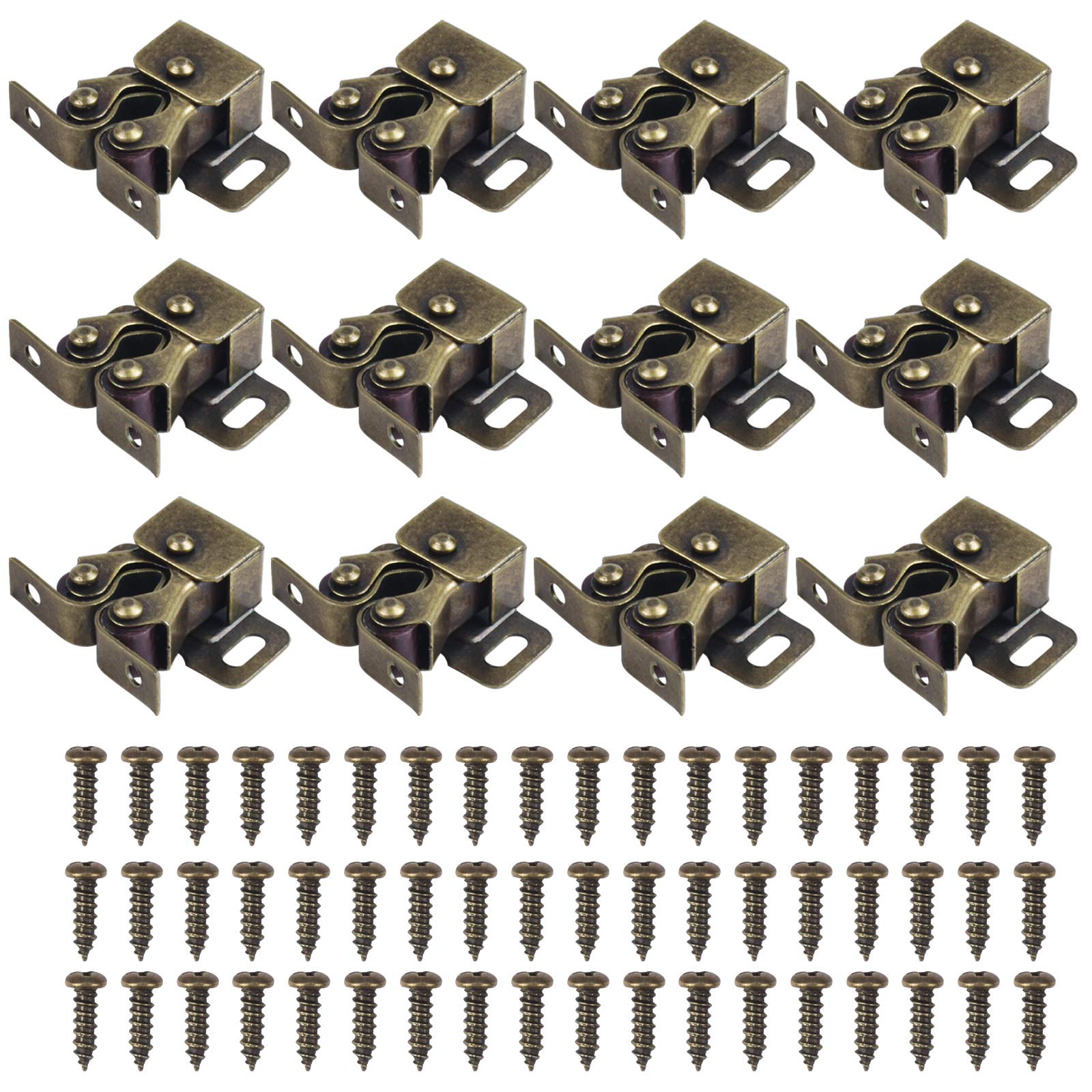 Door Catches,12pcs Double Roller Cupboard Door Latch Hardwarewith Screws for Home,Cabinet,Furniture (Bronze)