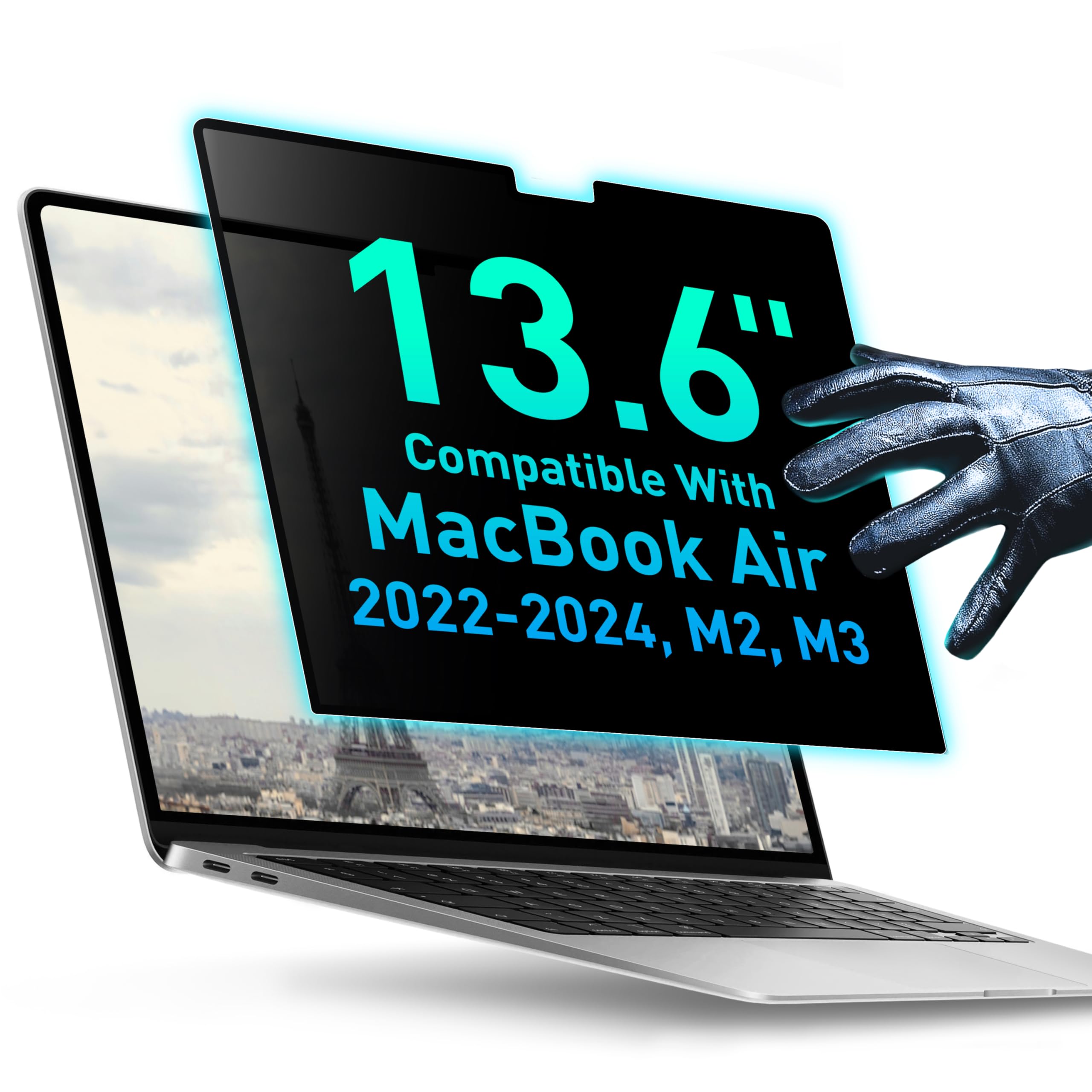 VINTEZ Magnetic Privacy Screen Compatible With MacBook Air 13.6" 2022, 2023, 2024, 2025, M2, M3, M4 Anti-Blue Light Laptop Screen Protector Filter Blue Light Blocking Filter — image 1