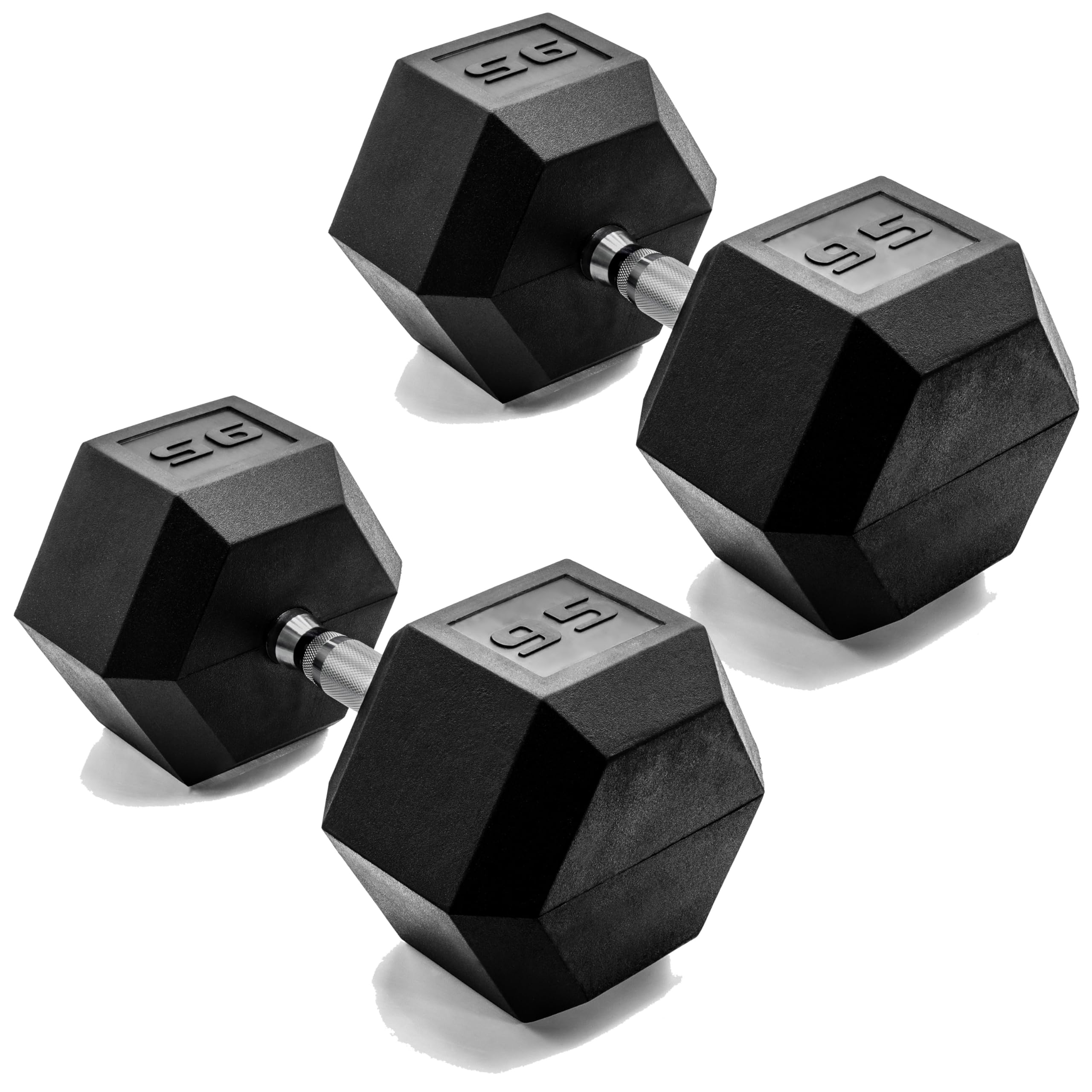 Photo 1 of CAP Barbell 95 LB Rubber Coated Hex Dumbbell Hand Weight - Pair | Chrome Handle