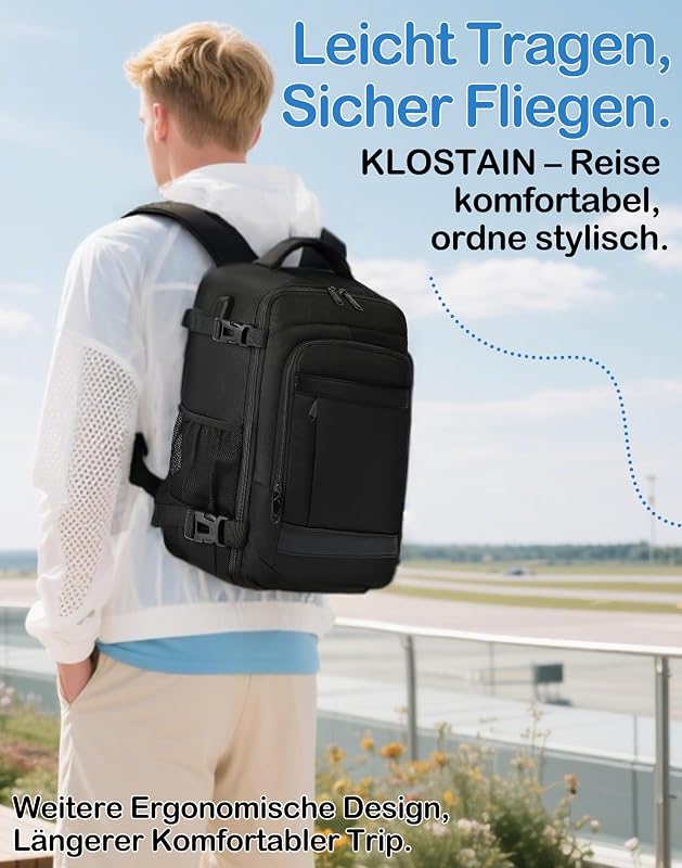 Handgepäck Rucksack 40x30x20 cm Ryanair EasyJet 24L Laptop Travelite Reiserucksack für Flugreisen Schwarz