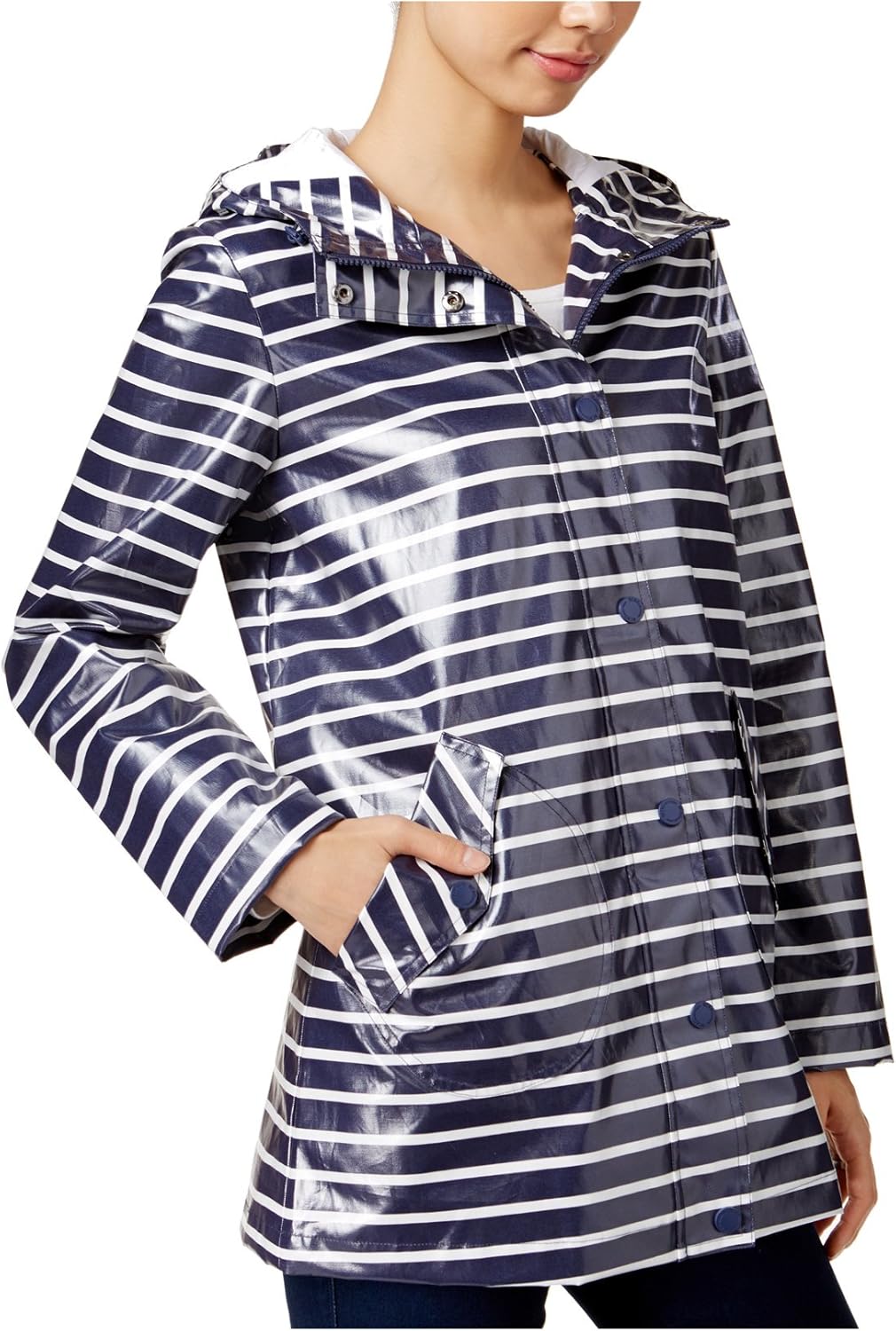 BCBGeneration Women's Hooded WaterResistant Striped