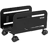 VIVO Black Computer Desktop ATX-Case, CPU Steel Rolling Stand, Adjustable Mobile Cart Holder with Locking Wheels (CART-PC01)