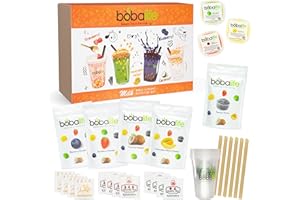 BOBALIFE BUBBLE TEA IN THE MAKING Bubble Tea Kit Gift Box - Milk Selection Makes 12 Drinks | Flavoured Powders Strawberry, Coconut, Honeydew Melon, Blueberry | Suitable for Vegans | By Bobalife
