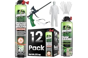 Sprayman Spraycoat Fire Rated Spray Foam Insulation Kit (240 Sq.Ft.) Closed Cell Polyurethane Expanding Sealant Gap Filler for Walls, Attics, Roofs, Basements & Tanks - Gun & Cleaner Included -12 Pack