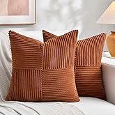 Fancy Homi 2 Packs Rust Boho Decorative Throw Pillow Covers 18x18 Inch for Couch Bed Sofa, Farmhouse Fall Home Decor, Soft Corss Corduroy Patchwork Textured Terracotta Accent Cushion Case 45x45 cm
