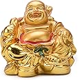 BRABUD Resin Feng Shui Golden Laughing Sitting Buddha Colorful Statue Wealth Luck Home Desk Decoration Gift 2.2'' (H) TQZDBS63
