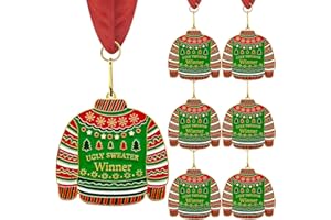 LAIAMER Christmas Ugly Sweater Medal Award, 6Pcs Ugly Sweater Contest Prizes Necklace Jewelry Ugly Sweater Trophy for Ugly Sweater Christmas Party Decorations Christmas Tree Ornament