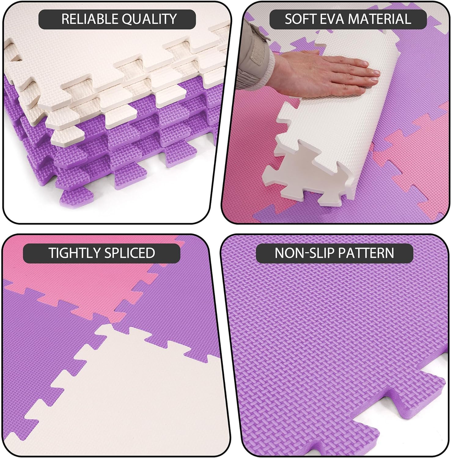 BalanceFrom Puzzle Play Mat, 36-Pc Interlocking Foam Floor Tiles, Pink/Purple/Beige - Playroom Tile Flooring Mats for Indoor and Outdoor Playpen and Playground