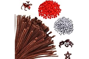 NSXC 940 Pcs Christmas Brown Pipe Cleaners Set, Christmas Craft Supplies Including 200Pcs Brown Chenille Stems, 370Pcs Self-Sticking Wiggle Googly Eyes and 370Pcs Red Pompoms for Christmas Reindeer Crafts