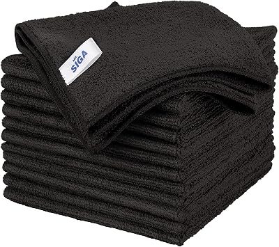 MR.SIGA Microfiber Cleaning Cloths 12 Pack 32 x 32 cm Black