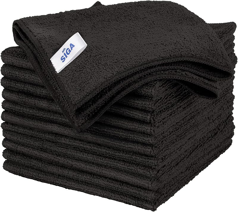MR.SIGA Microfiber Cleaning Cloths 12 Pack 32 x 32 cm Black