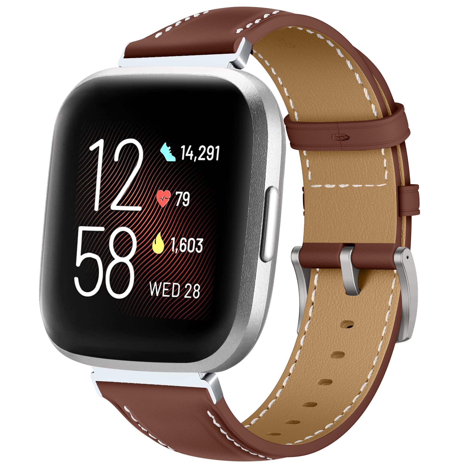 KoGiio Strap Compatible with Fitbit Versa 2/ Fitbit Versa Strap, PU Leather Adjustable Watch Band, Soft Replacement Bracelet Strap Compatible with Fitbit Versa 2/ Fitbit Versa Brown
