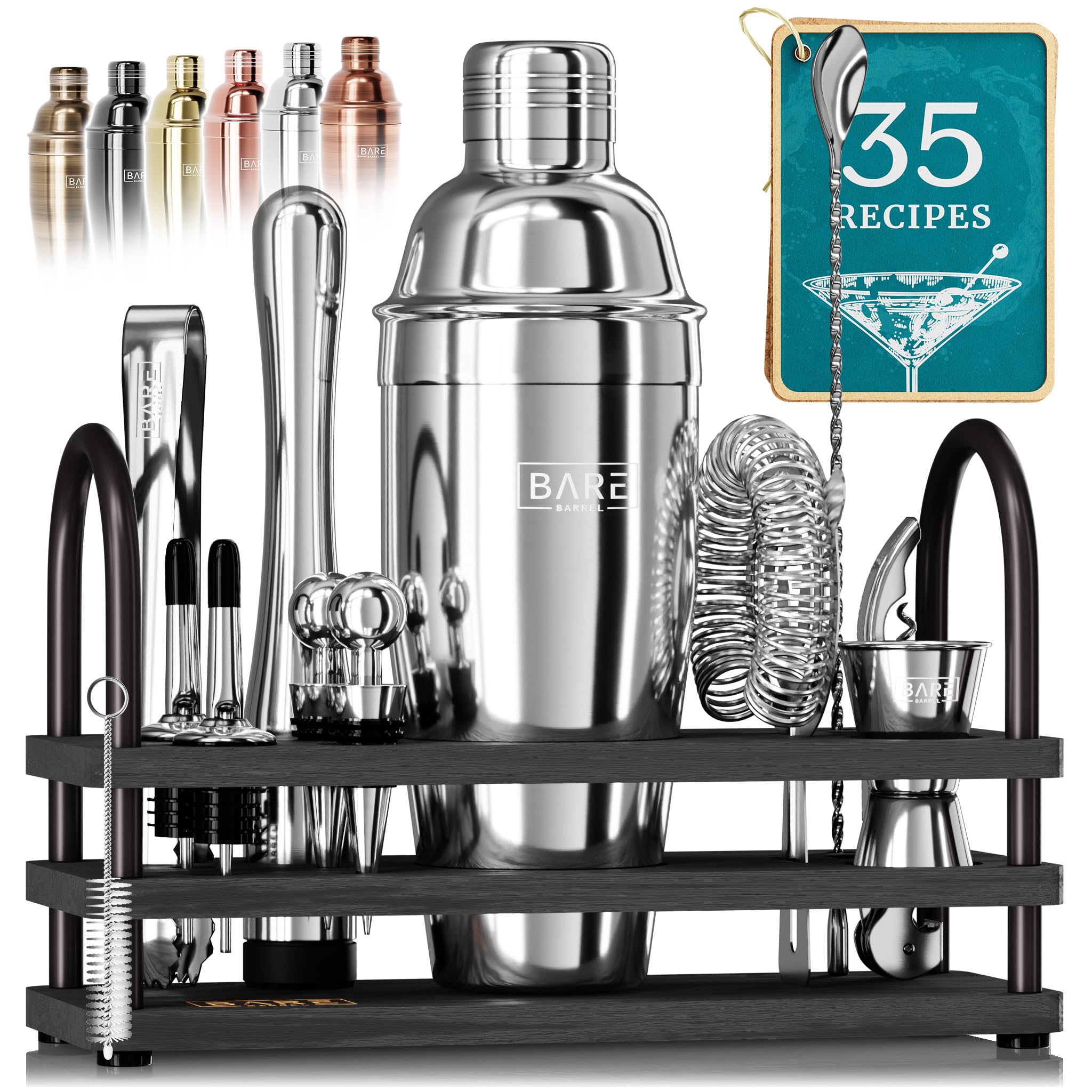Photo 1 of ***DAMAGED - SEE NOTES/PICTURES***BARE BARREL® Mixology Bartender Kit Bar Set | 14-Piece Cocktail Shaker Set | Martini Barware Mixing Tools for Home Bartending | 35 Recipe Cards | Gift Set (24oz Cobbler Shaker, Silver/Black)