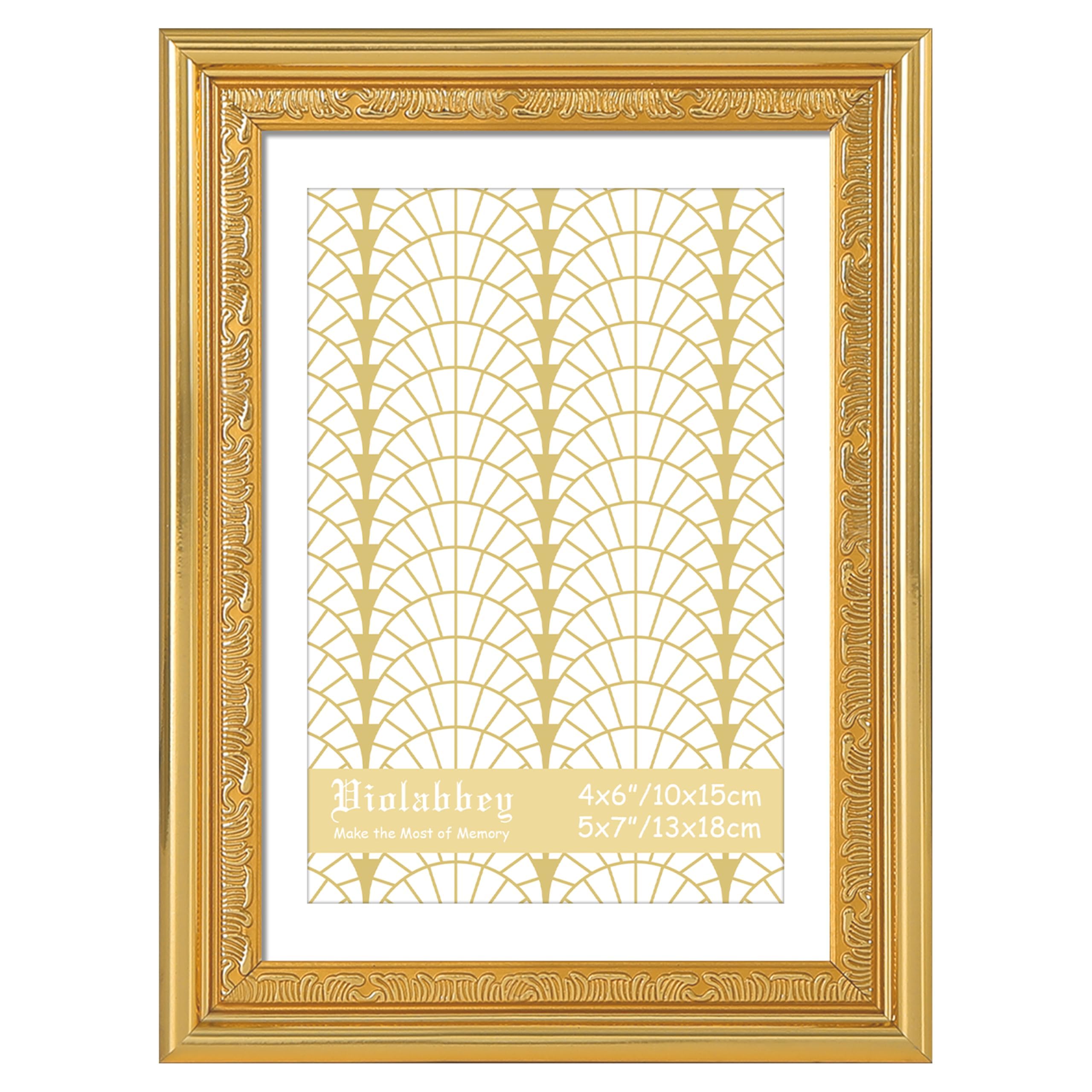 Photo 1 of VIOLABBEY 5x7 Gold Picture Frame, Display 4x6 Photo with Mat or 5x7 without Mat, Ornate Vintage 5 x 7 Gold Frame for Wall Decor or Tabletop Display