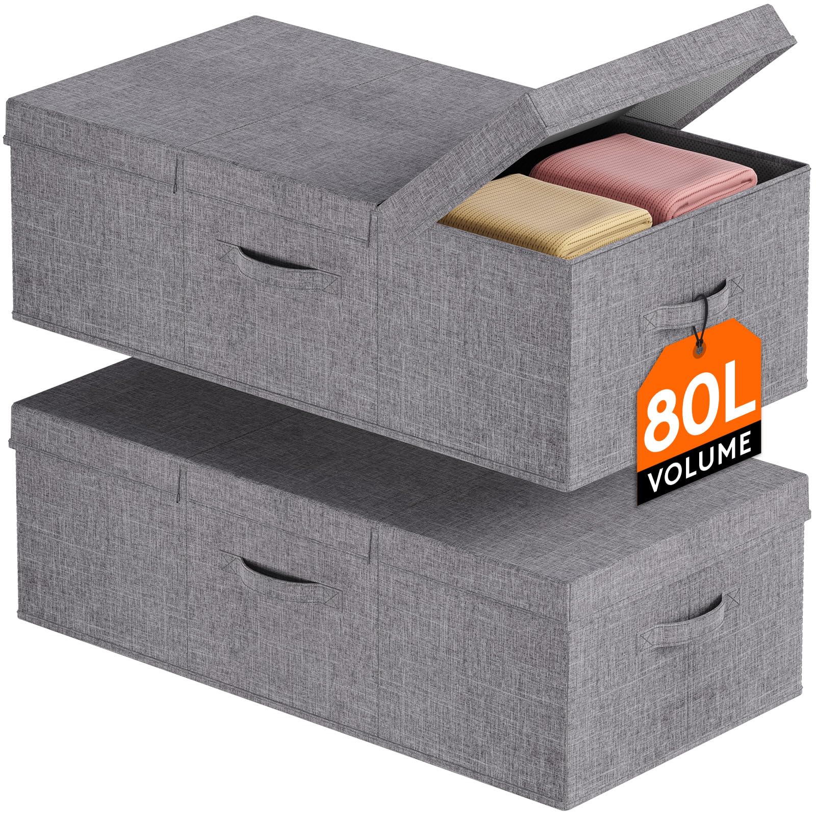 Photo 1 of Lifewit 80L Under Bed Storage Containers, 9.8 Inch Tall Underbed Clothes Storage Organizer Bin with Sturdy Sidewalls, Bottom, 3 Lids, Deep Storage Drawer for Clothes, Shoes, Blankets, Pillows 2 Pack