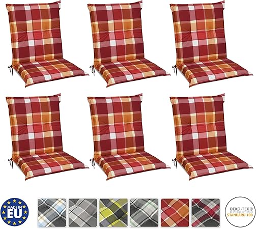 Beautissu 6er Set Sunny Ro Niedriglehner Auflagen Set Fur Gartenstuhle 100x50 Cm In Rot Kariert Bequeme Gartenstuhl Stuhlkissen Polsterauflagen Uv Lichtecht Amazon De Kuche Haushalt