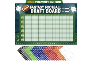 JauniQ XL Fantasy Football Draft Board,6 x 4 Feet -Up to 14 Teams & 500+ Player Stickers & Draft Guide,120 LB Material.