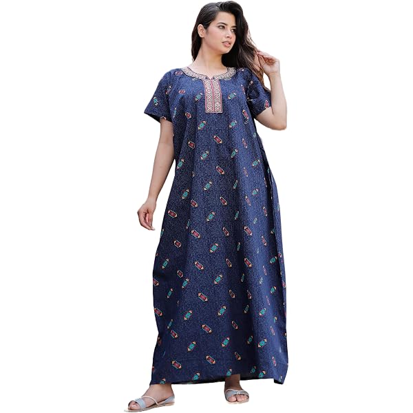Trust of Deal Women's Jaipuri Printed 100% Soft Cotton Indian full length  Nighty For Women with lightweight sleepwear or Nightgown For Ladies Cotton  Nighties XL Night Dress (Pack of 2)