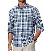 COOFANDY Mens Button Down Shirt Cotton Long Sleeves Dress Shirt Wrinkle Free Casual Plaid Shirt