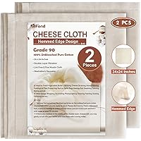 eFond Cheese Cloth, 24x24Inch Hemmed Cheesecloth for Straining Reusable, Grade 90 Double Layer Filtration, Unbleached…