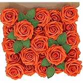 N&T NIETING Artificial Fall Flowers Fake Flowers Orange Roses Perfect for DIY Wedding Bridal Bouquets Centerpieces Bridal Shower Party Home Flower Arrangement Thanksgiving Decorations, 25Pcs
