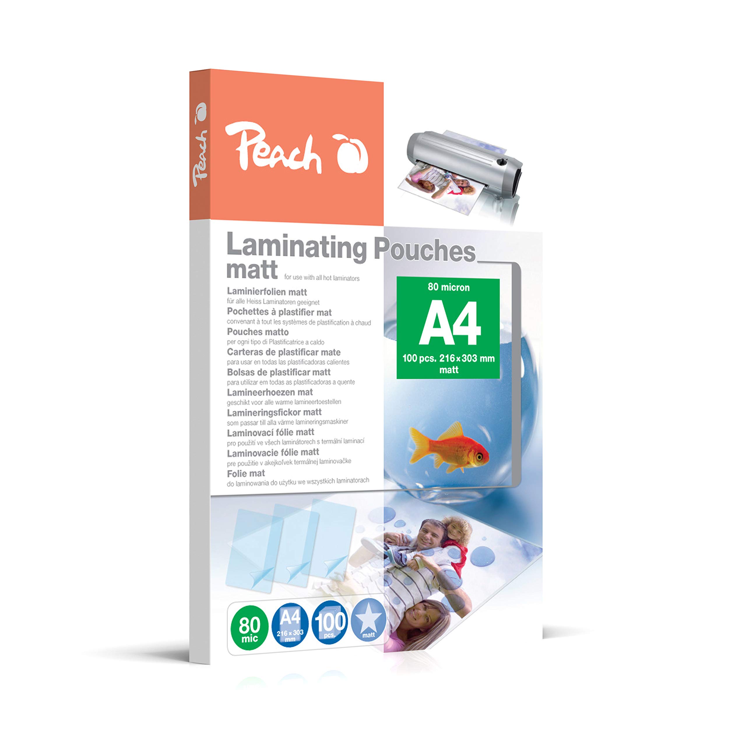 Peach S-PP580-22 Laminating Pouches A4 80 microns Matte Anti-Glare Pack of 100