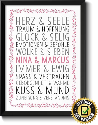 Du Ich Liebe Bild Mit Namen Personalisiert Optional Mit Holz Rahmen Geschenk Geschenkidee Verliebte Paare Amazon De Handmade