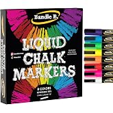 Bandle B. Chalk Markers - 8 Vibrant, Erasable, Non-Toxic, Water-Based, Reversible Tips. For Glass or Chalkboard Markers for Businesses, Restaurants, Liquid Drawing Chalk (Vibrant 6mm)