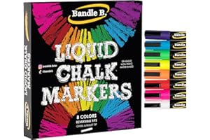 Bandle B. Chalk Markers - 8 Vibrant, Erasable, Non-Toxic, Water-Based, Reversible Tips. For Glass or Chalkboard Markers for Businesses, Restaurants, Liquid Drawing Chalk (Vibrant 6mm)