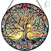 Tree of Life Suncatcher Stained Glass Window Hanging - 8″ Handmade Sun Catchers Indoor Window Catcher Suncatchers for Windows Hanging - Wall Art Home Garden Decor Panel - Birthday Gifts for Women Men