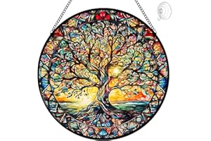 TUFEU Tree of Life Suncatcher Stained Glass Window Hanging - 8″ Handmade Sun Catchers Indoor Window Catcher Suncatchers for Windows Hanging - Wall Art Home Garden Fall Decor Birthday Gifts for Women Men