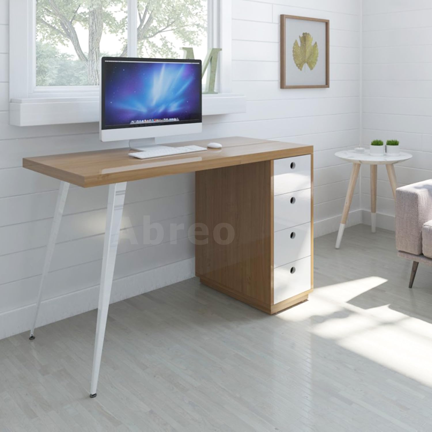 Retro Nordic Style PC Computer Desk Workstation 4 Drawers Home