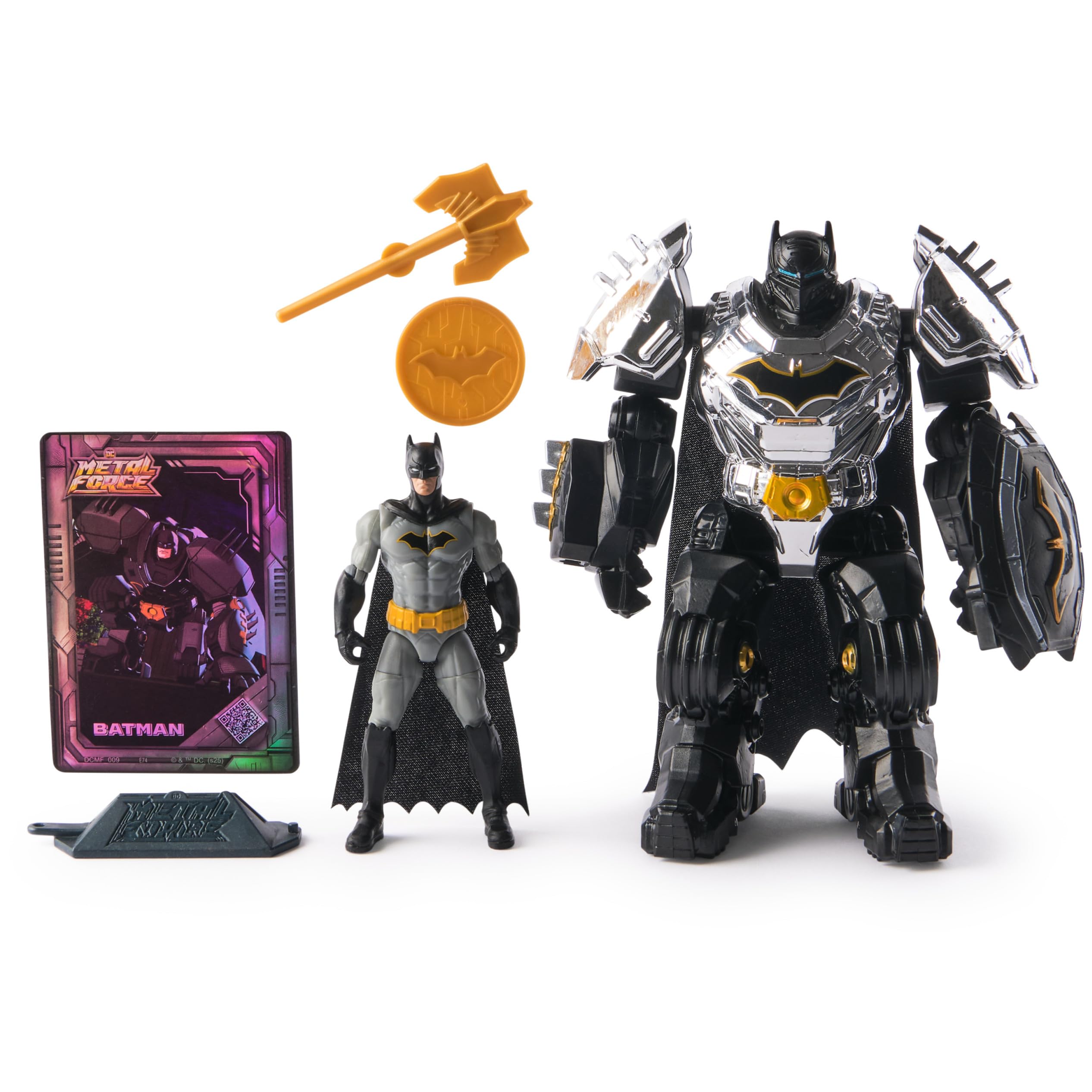 Photo 1 of DC Comics, Metal Force Batman Action Figure, 6-Inch with 4-Inch Mini Figure, Built-in Blaster and Armor Suit, Super Hero Kids Toys for Boys and Girls Ages 4 and Up