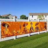 BlissYard Day of the Dead Fence Banner Fences Decor 118 x 20 Inch | Sugar Skull Party Backdrop, Halloween Fences Fence Decor, Day of Dead Party Display, Yard Photo Booth