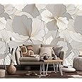 LOOWAP Grey and White Leaf Wall Mural Wallpaper for Bedroom Living Room (Not Peel n' Stick)