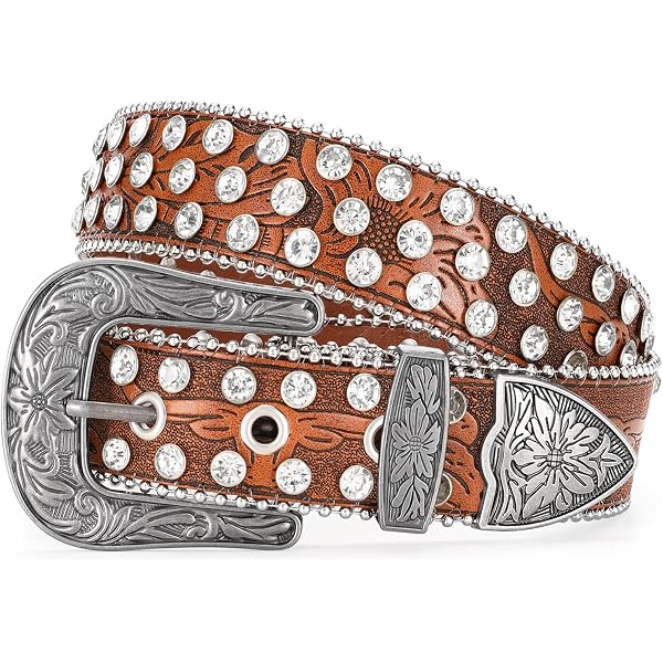 XZQTIVE Rhinestone Studded Western Leather Belt for Men  display picture 1