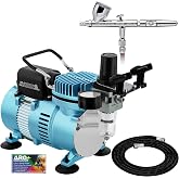 Iwata Eclipse HP CS Airbrush Set with a 1/5 hp Cool Runner II Dual Fan Air | Compressor System Kit, Professional All-Purpose Dual-Action Gravity Feed Airbrush, 0.35mm tip, 6ft Hose, Holder, How-To Guide