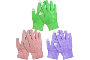 ONESING 3 Pairs Kids Winter Knit Gloves - Warm, Stretchy Full Fingers Gloves for Boys & Girls