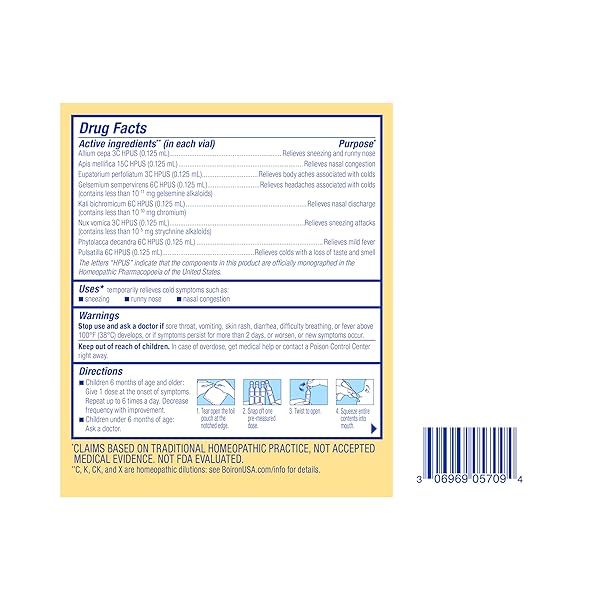 BOIRON COLDCALM BABY SINGLE-USE DROPS FOR RELIEF FROM COLD SYMPTOMS OF SNEEZING, RUNNY NOSE, AND NASAL CONGESTION – STERILE AND NON-DROWSY LIQUID DOSES – 30 COUNT