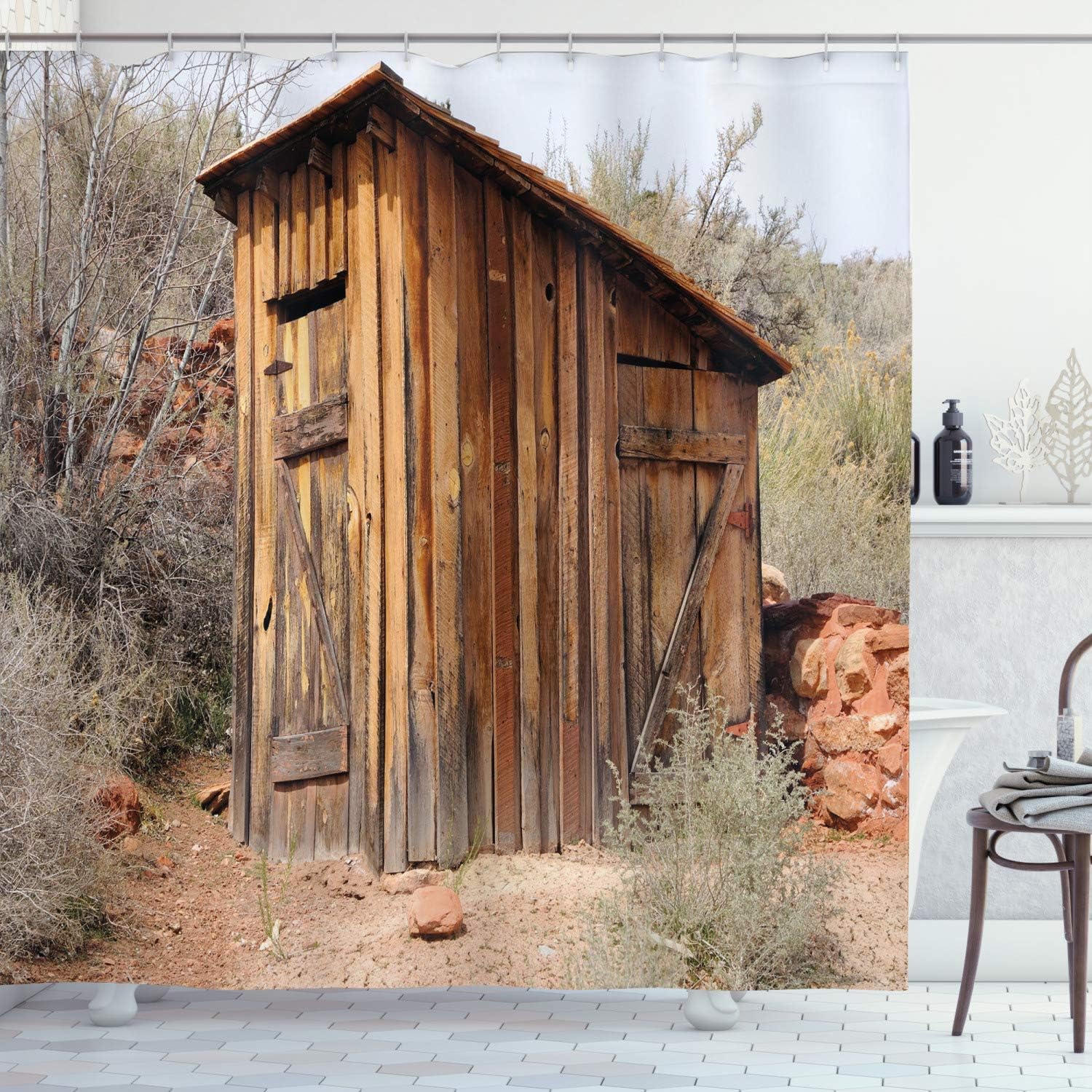 Amazon Com Ambesonne Outhouse Shower Curtain Old Wooden Shed In